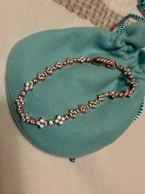 Tennis Bracelet with Floral CZ - rose gold plated 925 sterling silver